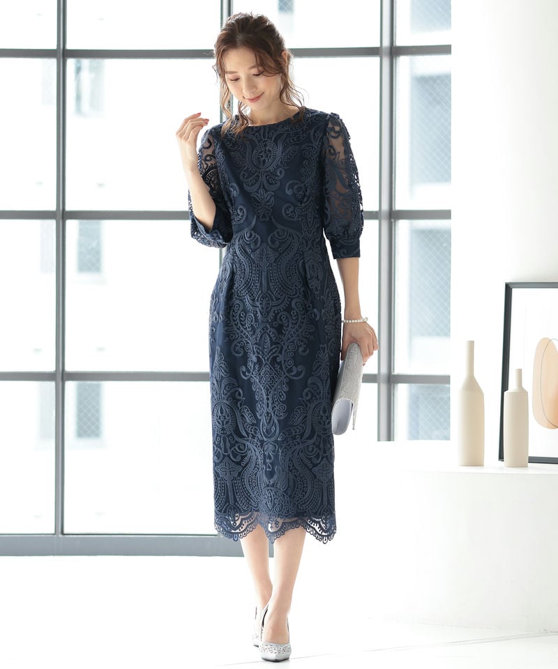 Select Shop エンブロイダリーコクーンドレス ネイビー系 | 結婚式