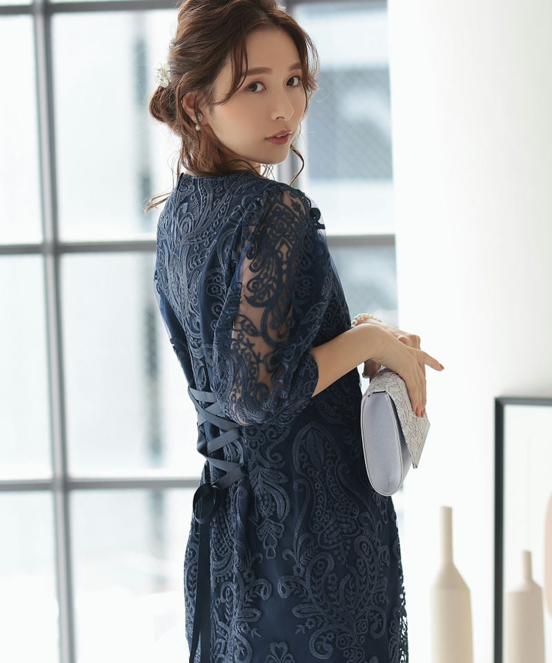 Select Shop エンブロイダリーコクーンドレス ネイビー系 | 結婚式