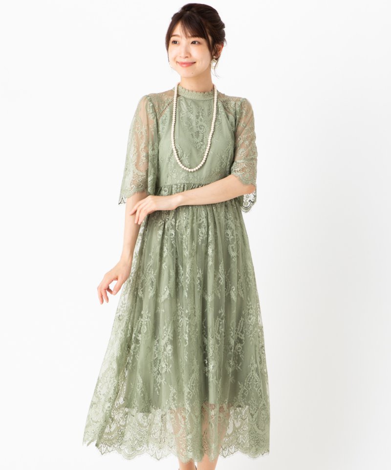 Dorry Doll ドリードール 袖付き総レースドレス グリーン系 | 結婚式