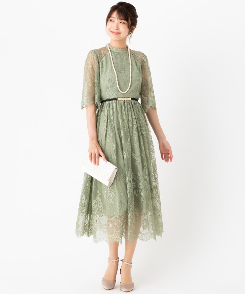 Dorry Doll ドリードール 袖付き総レースドレス グリーン系 | 結婚式