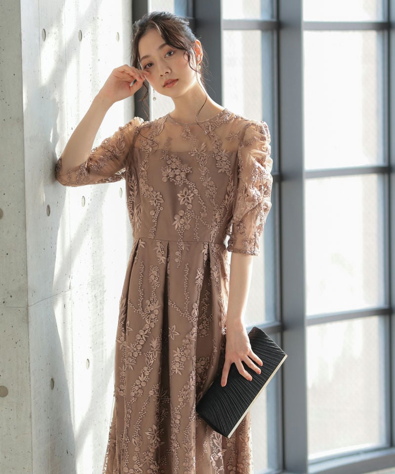 Select Shop チュール×総刺繍ギャザースリーブドレス その他 x ピンク
