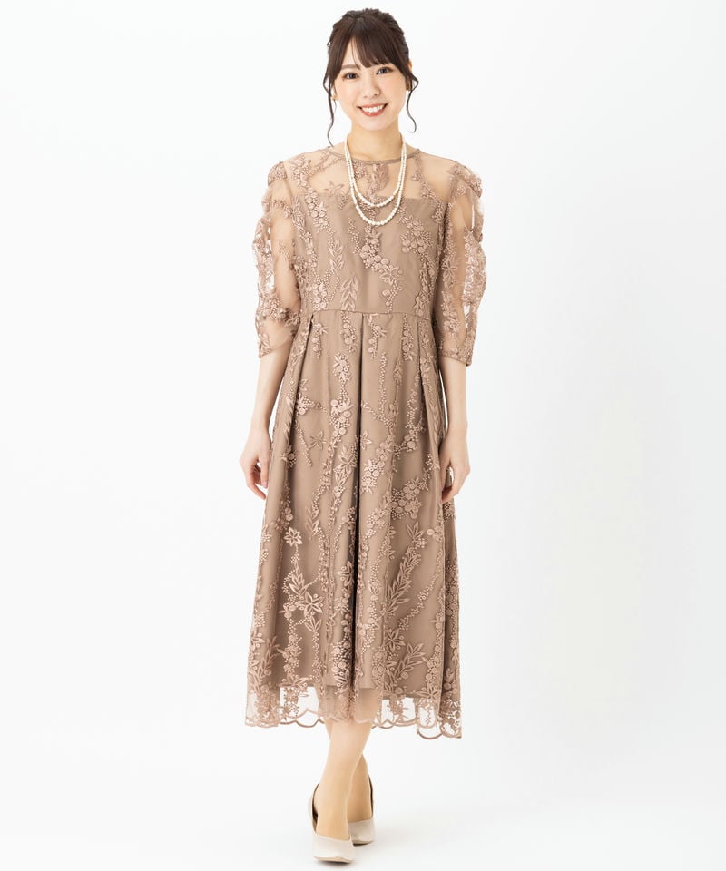 Select Shop チュール×総刺繍ギャザースリーブドレス その他 x ピンク