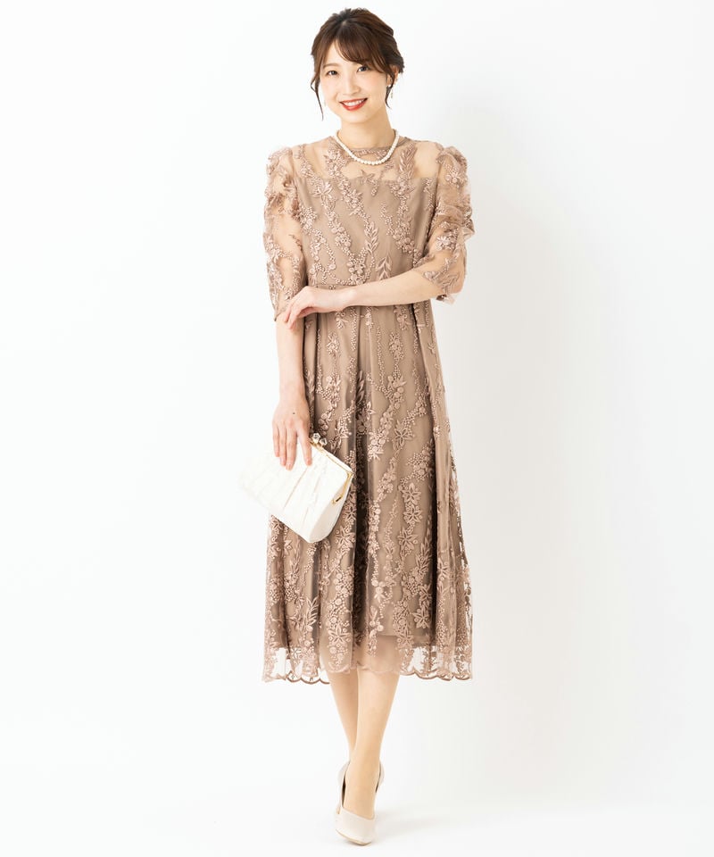 Select Shop チュール×総刺繍ギャザースリーブドレス その他 x ピンク