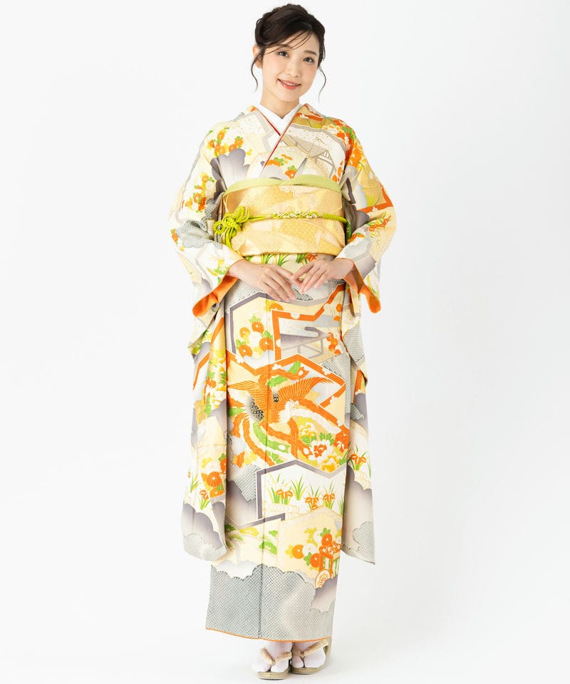 Select Shop 【振袖】屏風に鳳凰 オレンジ系 x グレー系 | 結婚式
