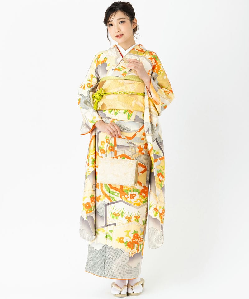 Select Shop 【振袖】屏風に鳳凰 オレンジ系 x グレー系 | 結婚式