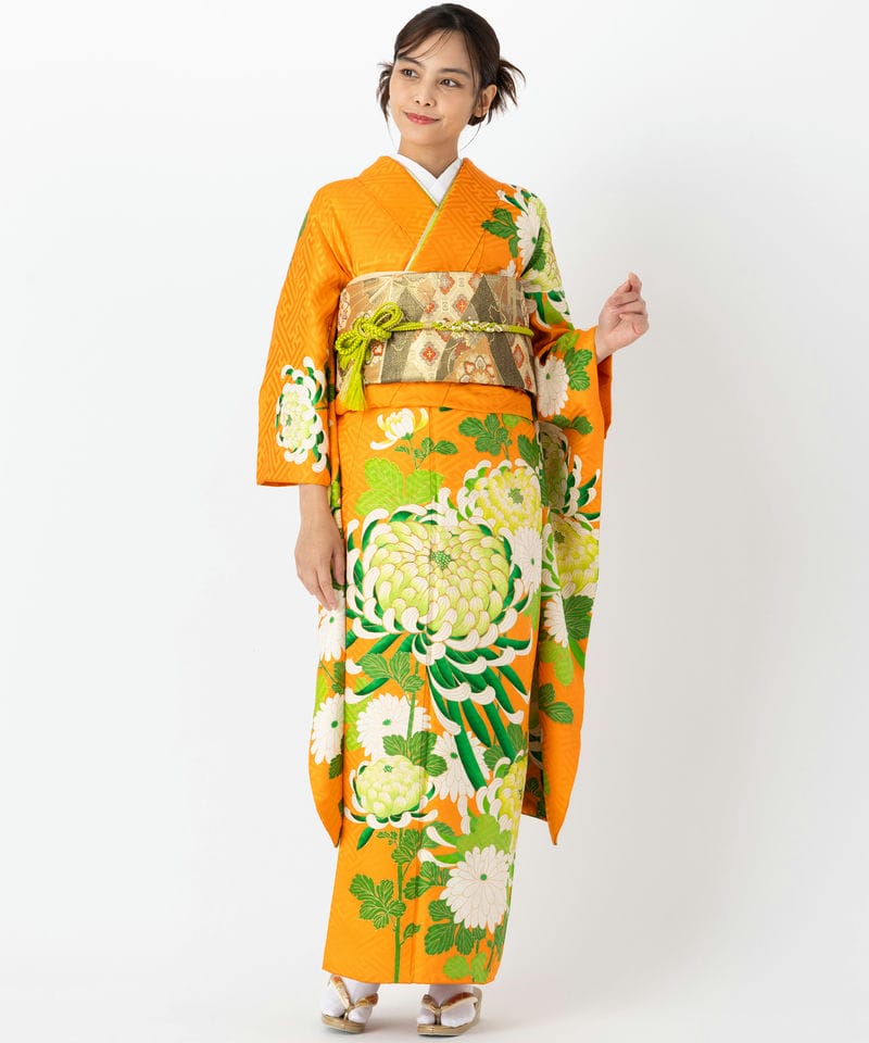 Select Shop 【振袖】緑菊 オレンジ系 | 結婚式パーティーのレンタル