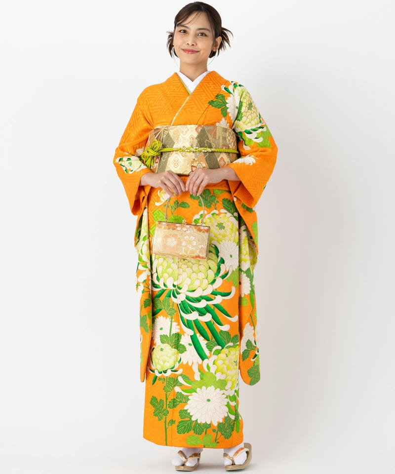 Select Shop 【振袖】緑菊 オレンジ系 | 結婚式パーティーのレンタル