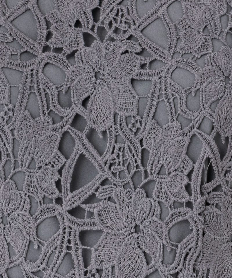 Leja レジャ 花柄レースカラース刺繍Aラインドレス グレー系 | 結婚式