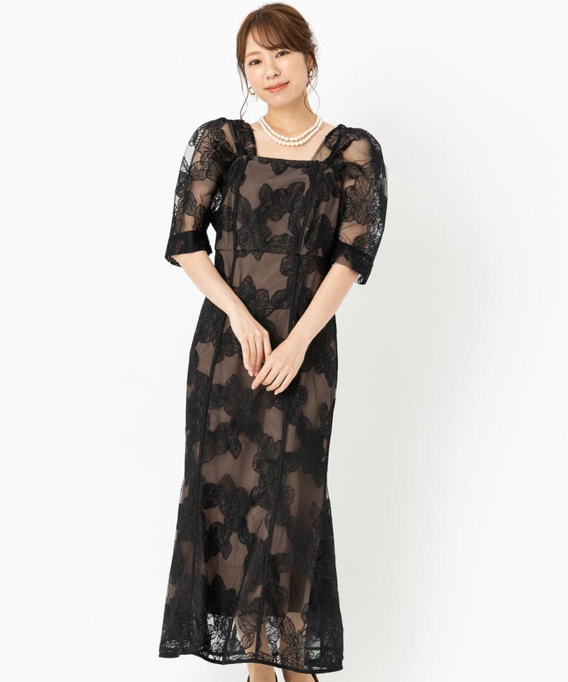 Leja レジャ 2WAYチュールオリジナル花柄刺繍オフショルドレス