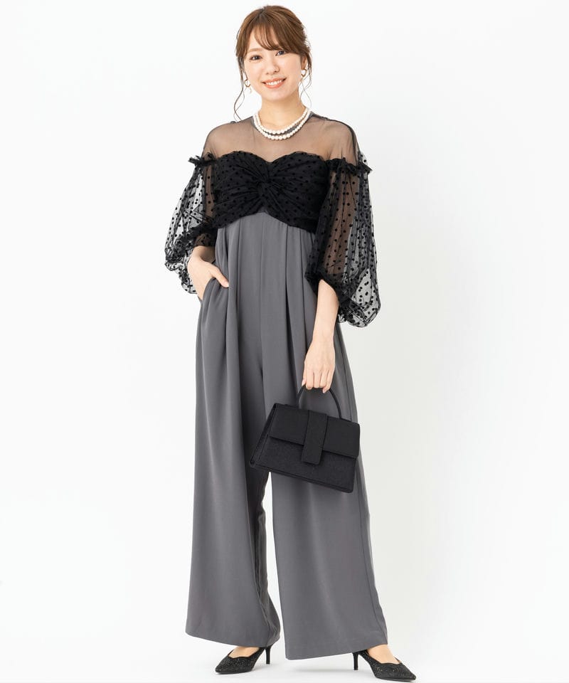 ANDRESD アンドレスド フロッキードットパンツドレス ブラック系 x