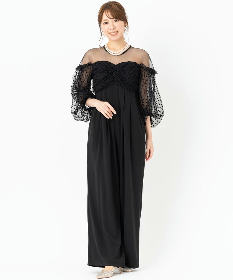 ANDRESD アンドレスド フロッキードットパンツドレス ブラック系