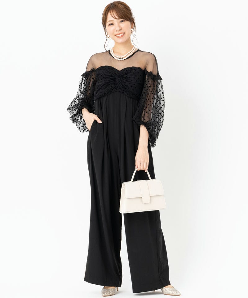 ANDRESD アンドレスド フロッキードットパンツドレス ブラック系