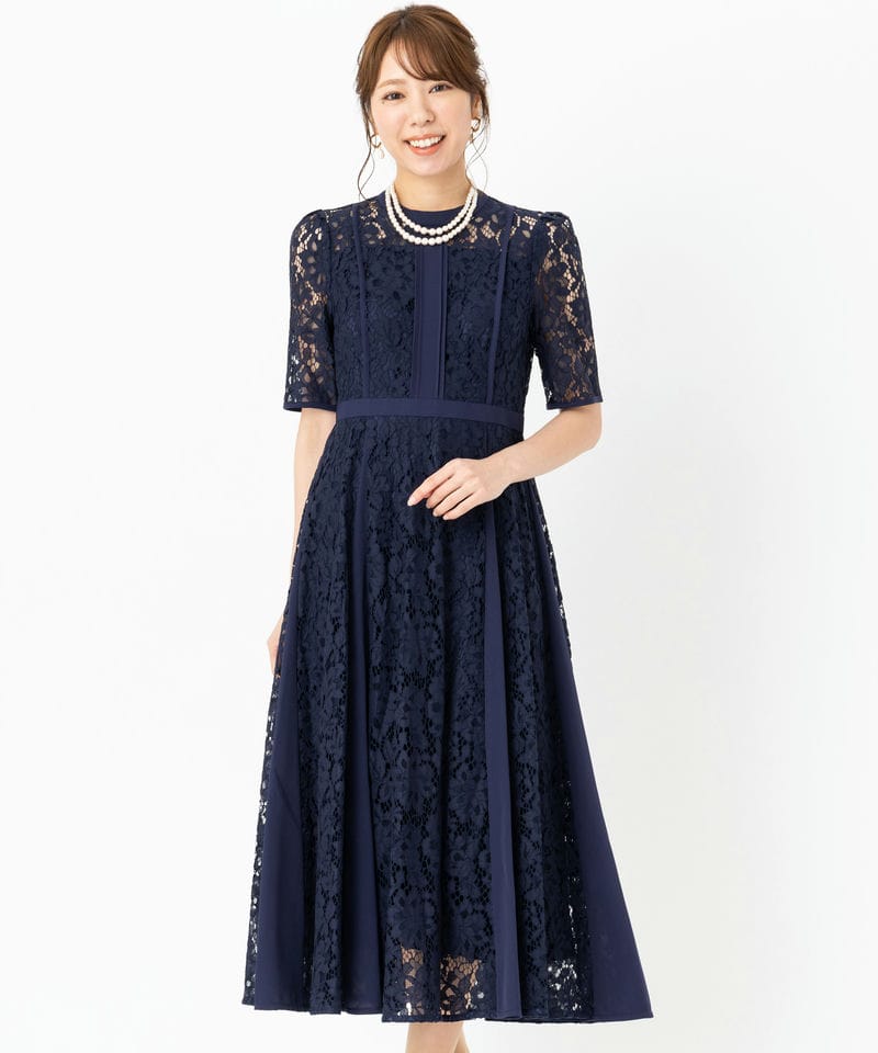 CELFORD セルフォード ドッキングデザインレースドレス ネイビー系