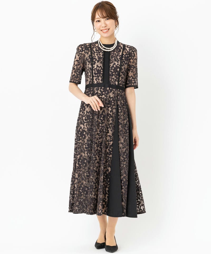 CELFORD セルフォード ドッキングデザインレースドレス ブラウン系 x