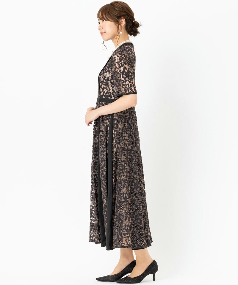 CELFORD セルフォード ドッキングデザインレースドレス ブラウン系 x