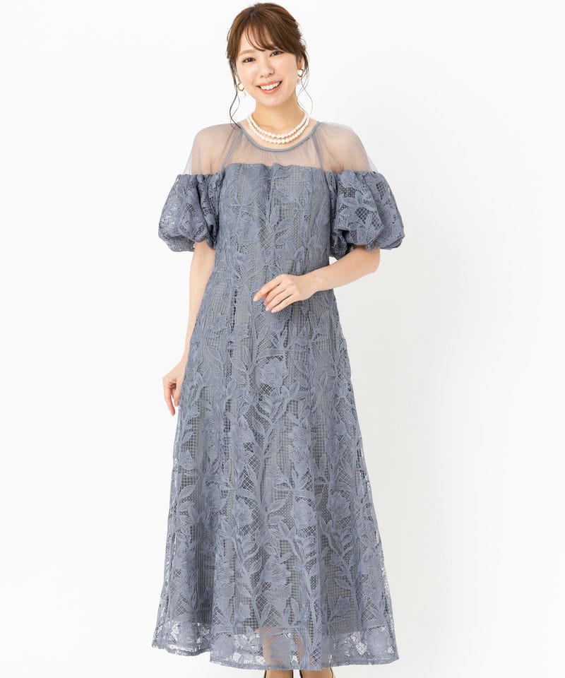 LE'RURE リルアー コットンレーススフレスリーブドレス グレー系