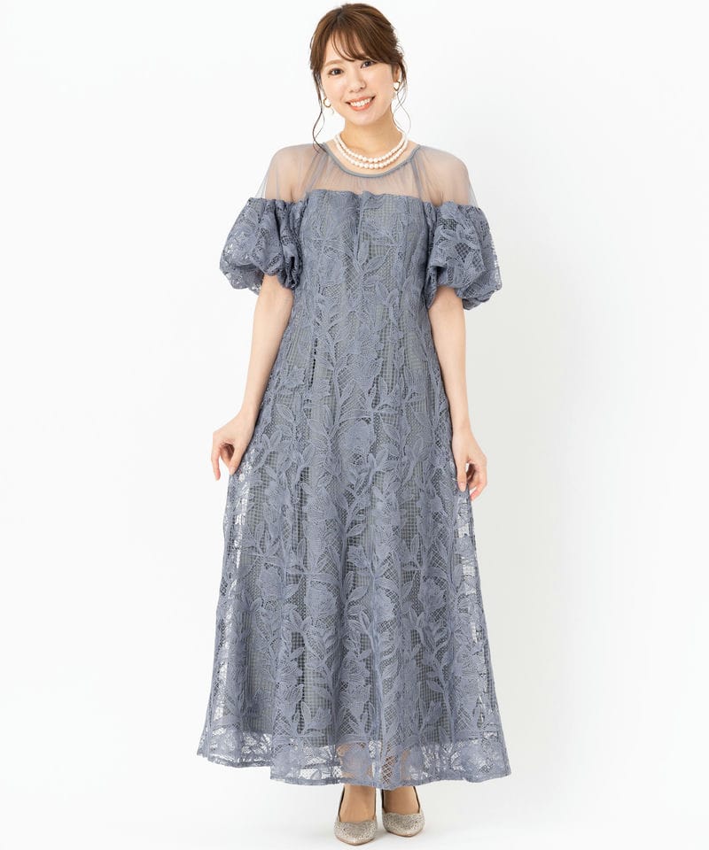 LE'RURE リルアー コットンレーススフレスリーブドレス グレー系