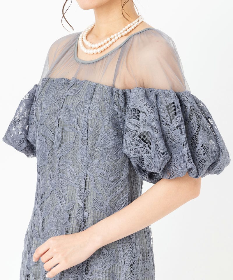 LE'RURE リルアー コットンレーススフレスリーブドレス グレー系