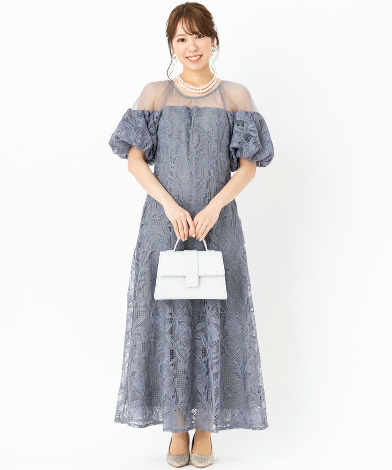 LE'RURE リルアー コットンレーススフレスリーブドレス グレー系