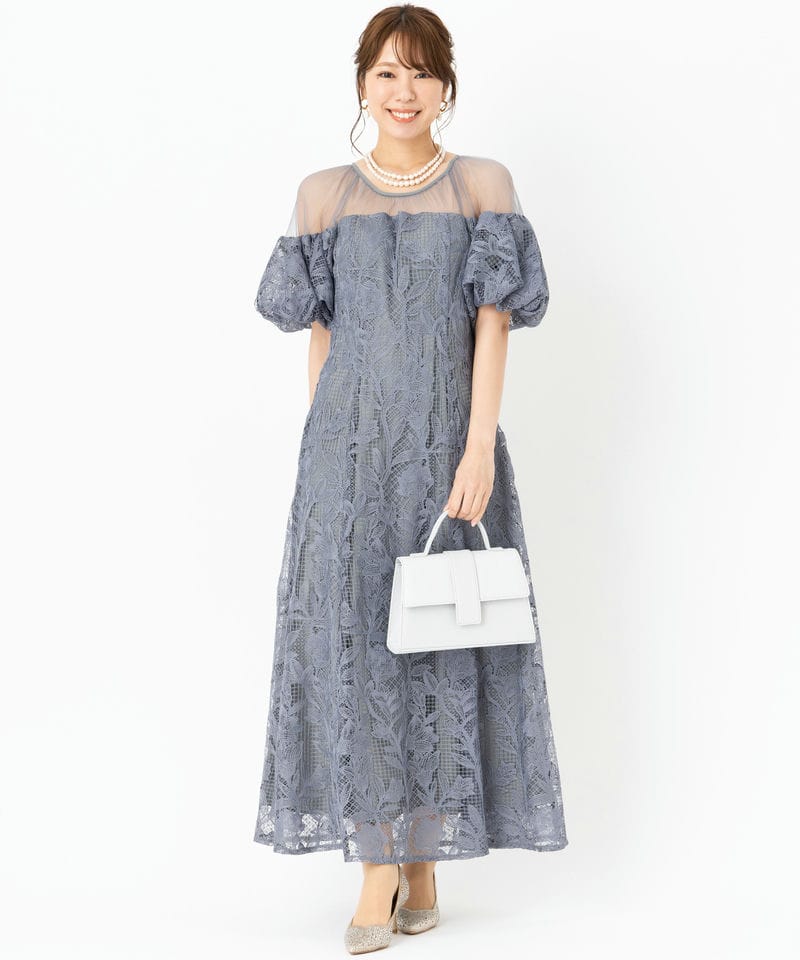 LE'RURE リルアー コットンレーススフレスリーブドレス グレー系