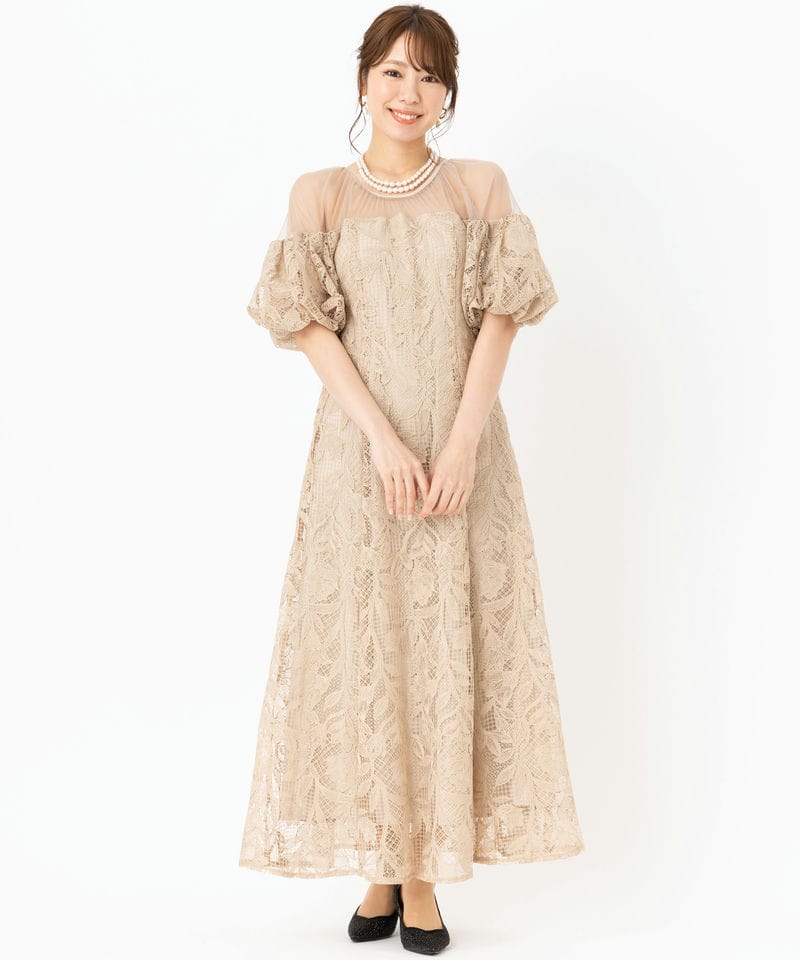 LE'RURE リルアー コットンレーススフレスリーブドレス ベージュ系