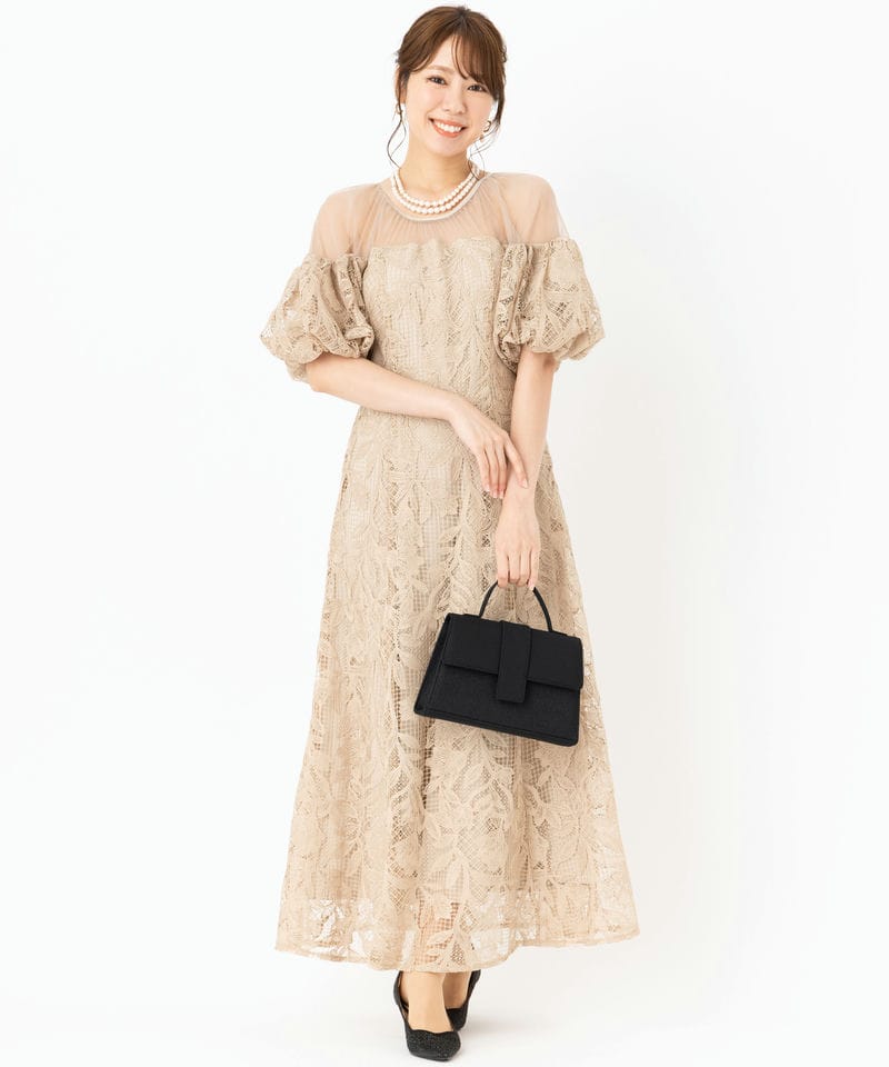 LE'RURE リルアー コットンレーススフレスリーブドレス ベージュ系