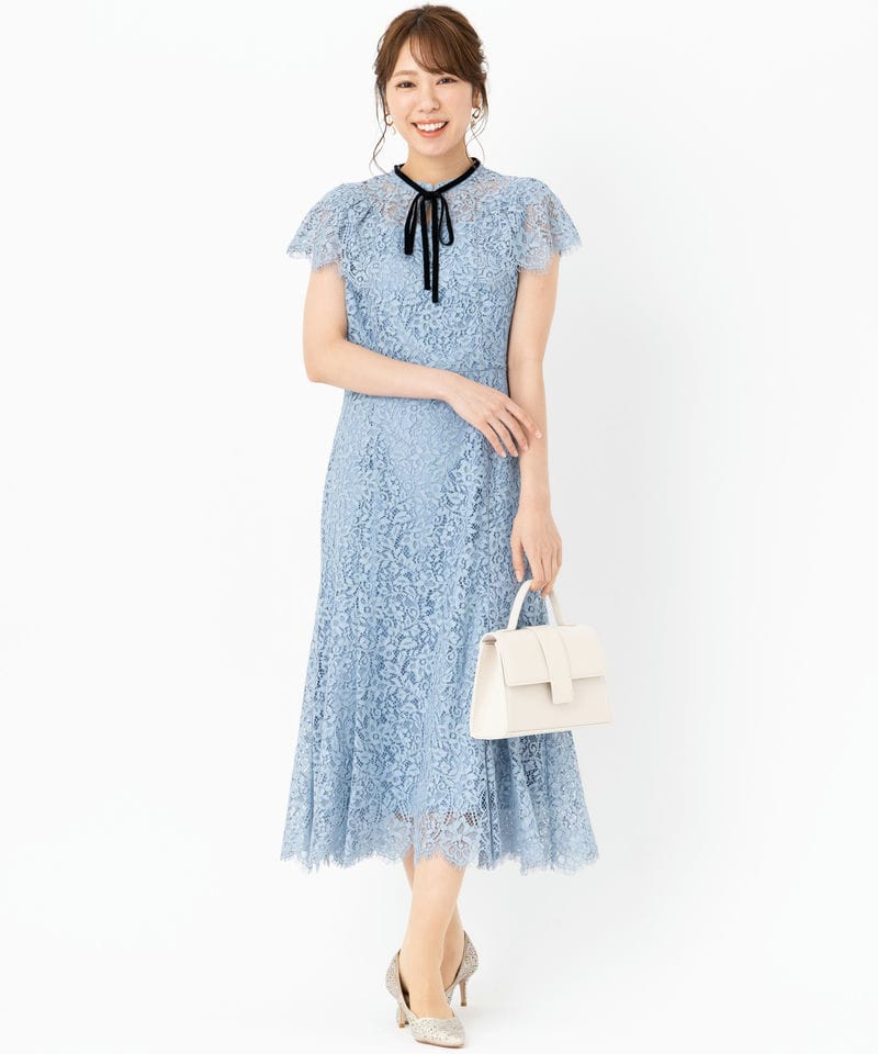 CELFORD セルフォード 配色ボウタイレースドレス ブルー系 | 結婚式
