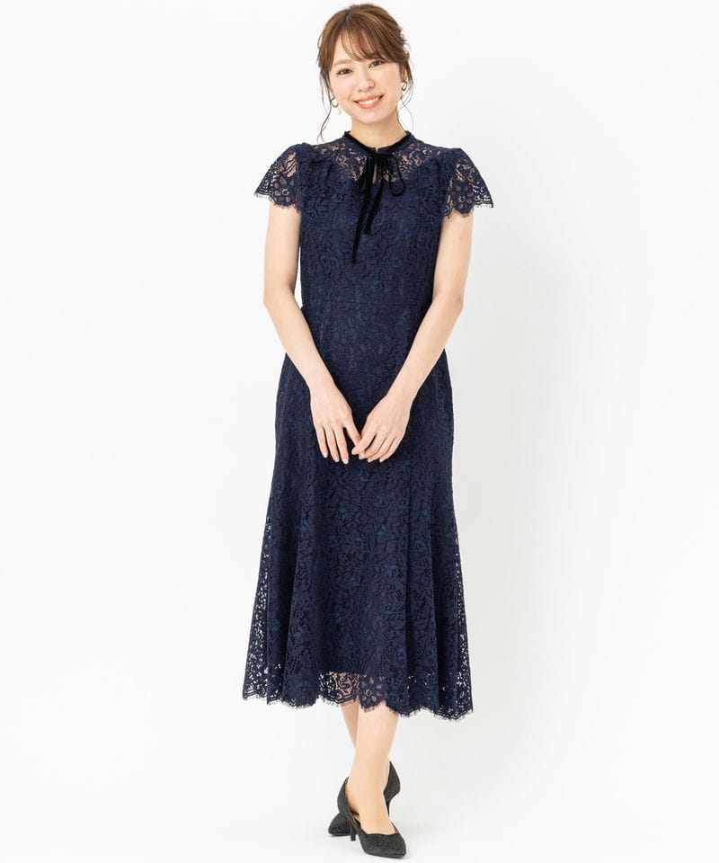 CELFORD セルフォード 配色ボウタイレースドレス ネイビー系 | 結婚式