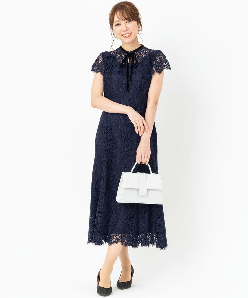 CELFORD セルフォード 配色ボウタイレースドレス ネイビー系 | 結婚式
