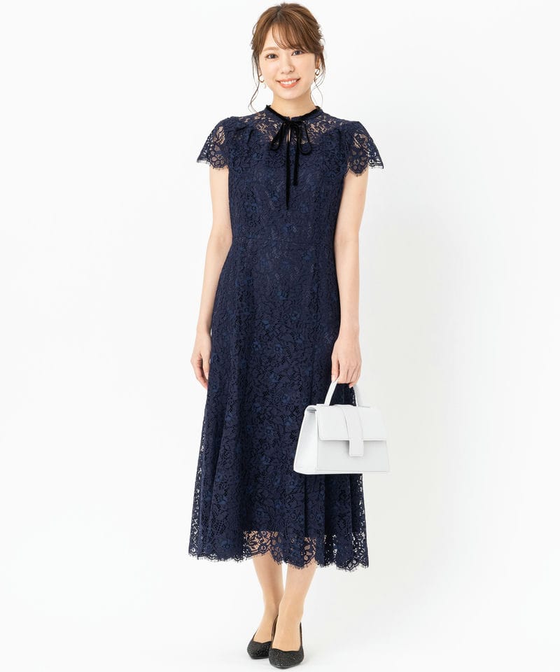 CELFORD セルフォード 配色ボウタイレースドレス ネイビー系 | 結婚式