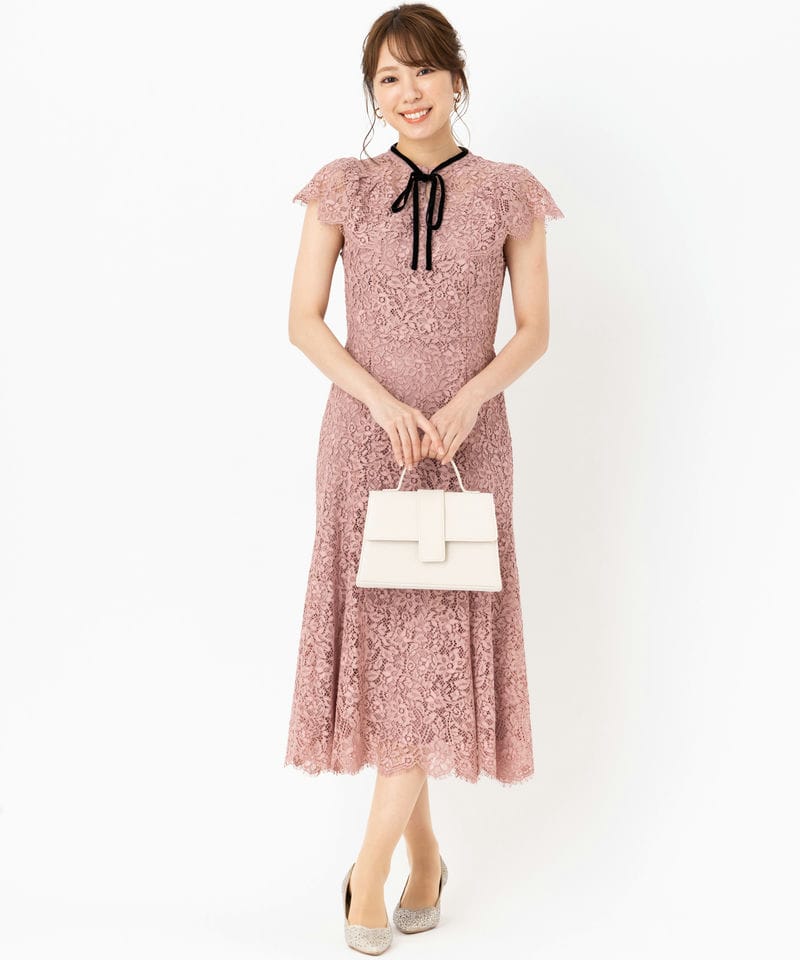 CELFORD セルフォード 配色ボウタイレースドレス ピンク系 | 結婚式