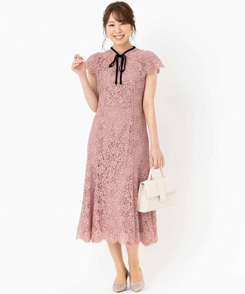 CELFORD セルフォード 配色ボウタイレースドレス ピンク系 | 結婚式