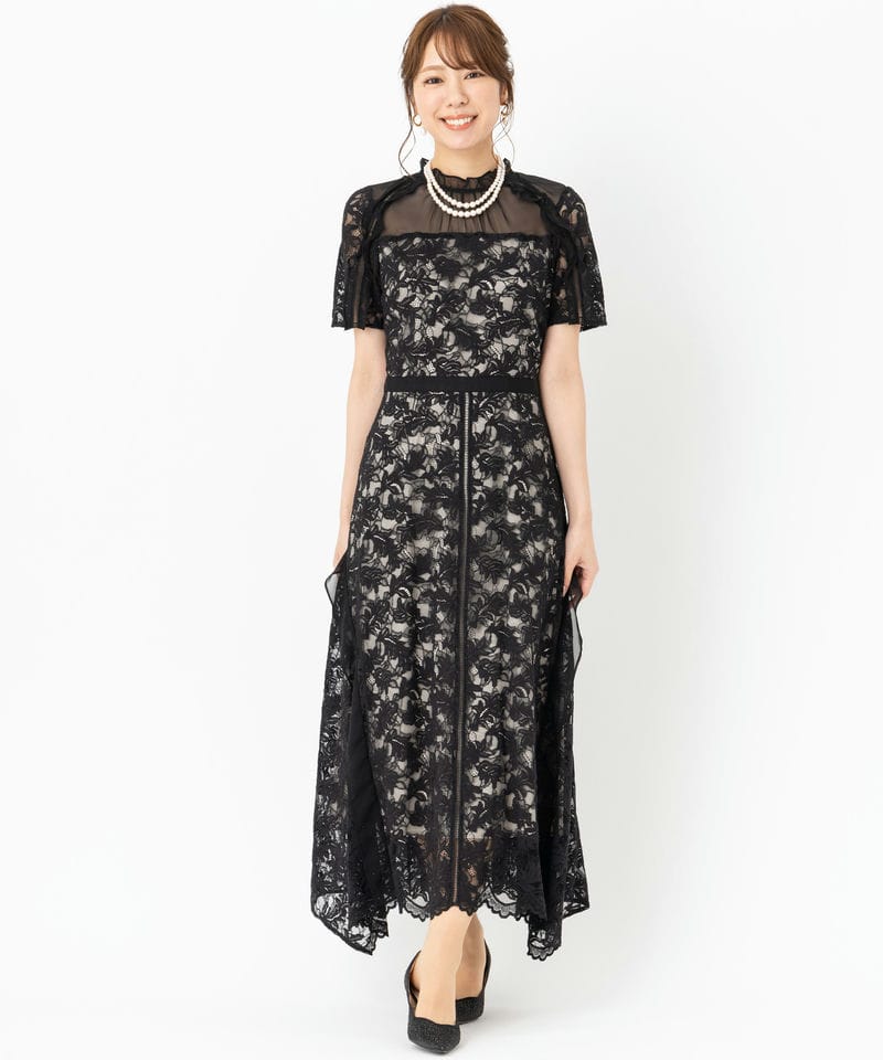 ブラック シフォン パーティードレス　SNIDEL SNIDEL スナイデル シフォンフリルレースドレス ブラック系 | 結婚式
