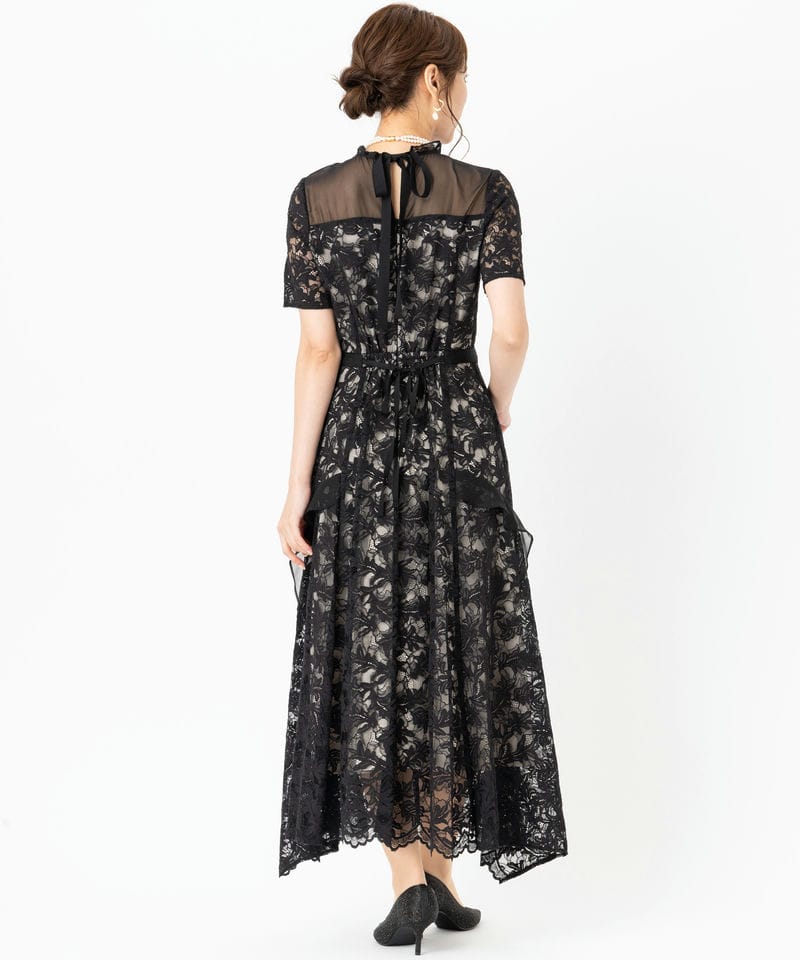 ブラック シフォン パーティードレス　SNIDEL SNIDEL スナイデル シフォンフリルレースドレス ブラック系 | 結婚式