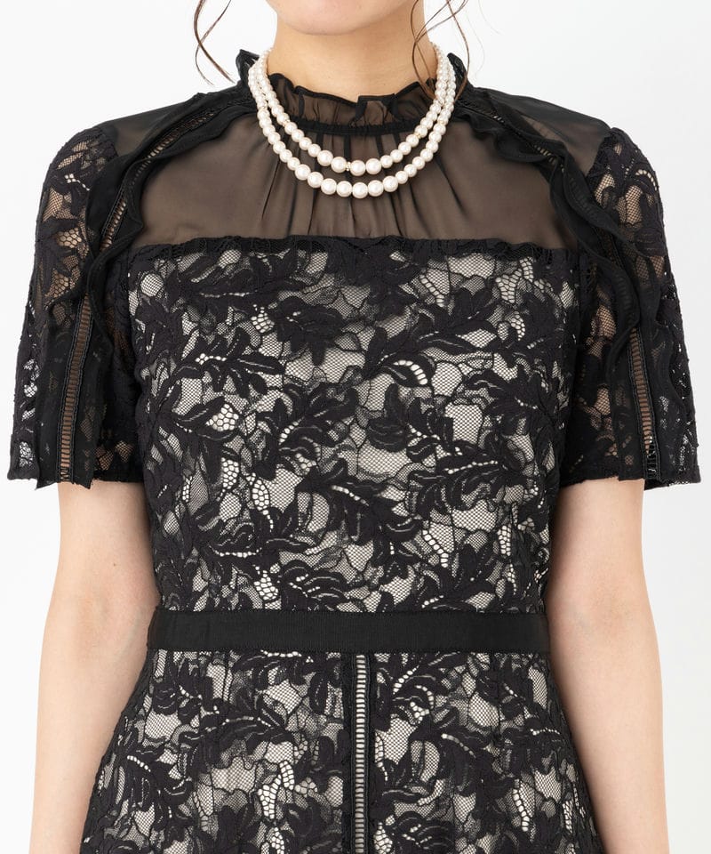 SNIDEL スナイデル シフォンフリルレースドレス ブラック系 | 結婚式