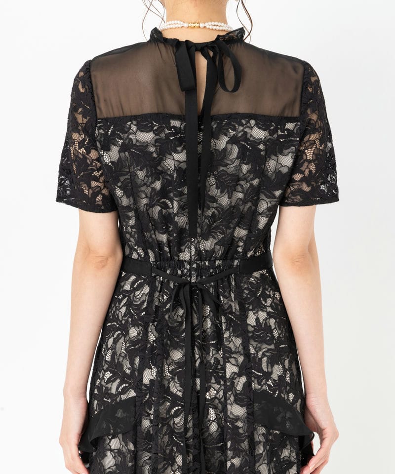 SNIDEL スナイデル シフォンフリルレースドレス ブラック系 | 結婚式