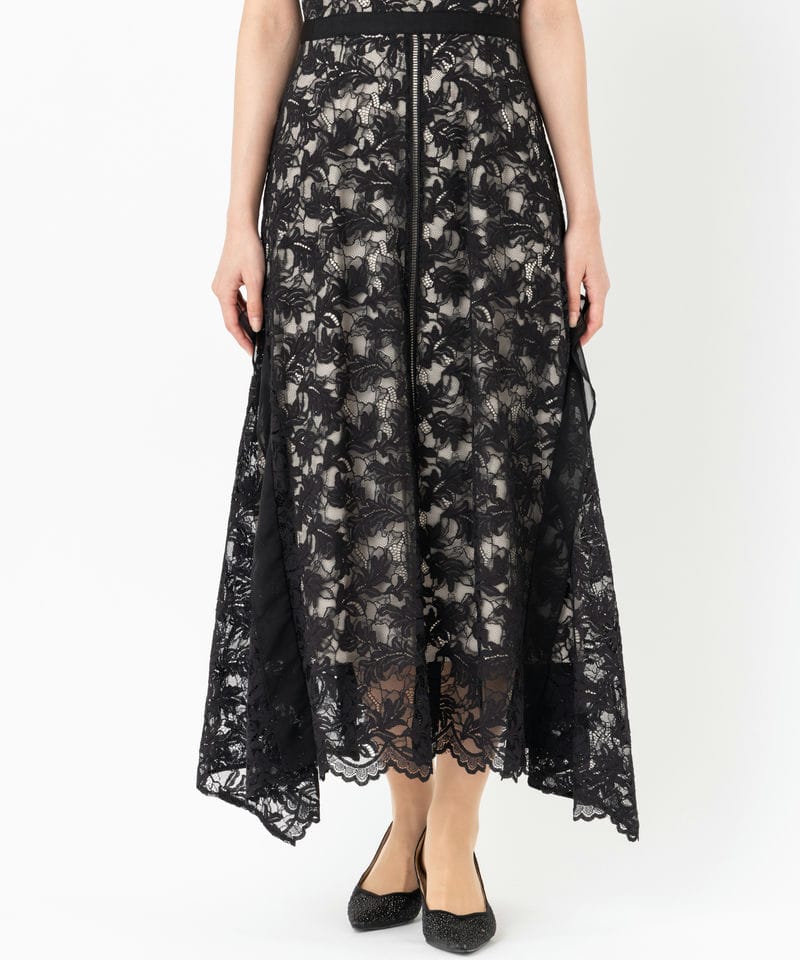 SNIDEL スナイデル シフォンフリルレースドレス ブラック系 | 結婚式