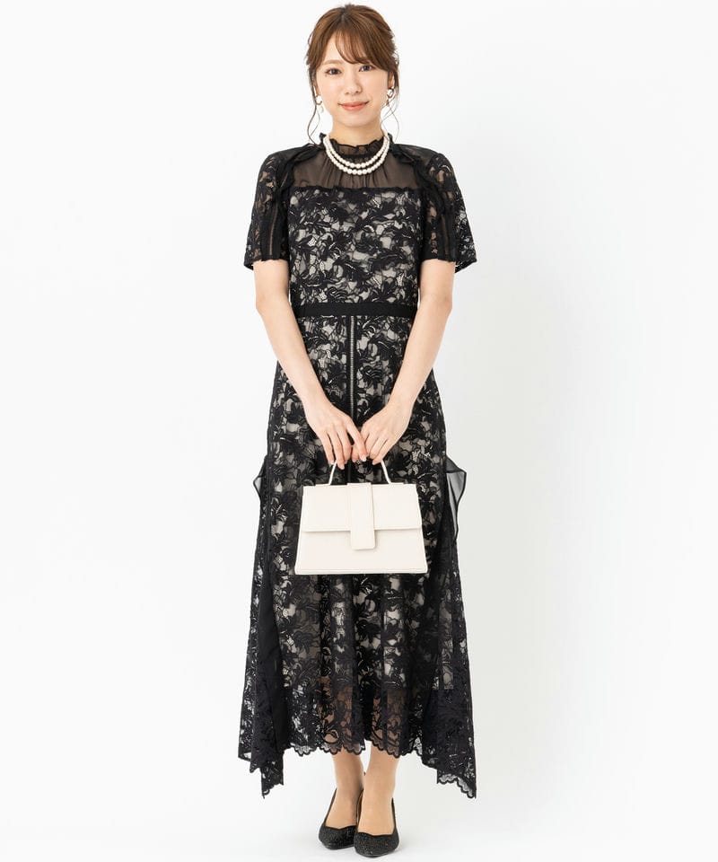 ブラック シフォン パーティードレス　SNIDEL SNIDEL スナイデル シフォンフリルレースドレス ブラック系 | 結婚式