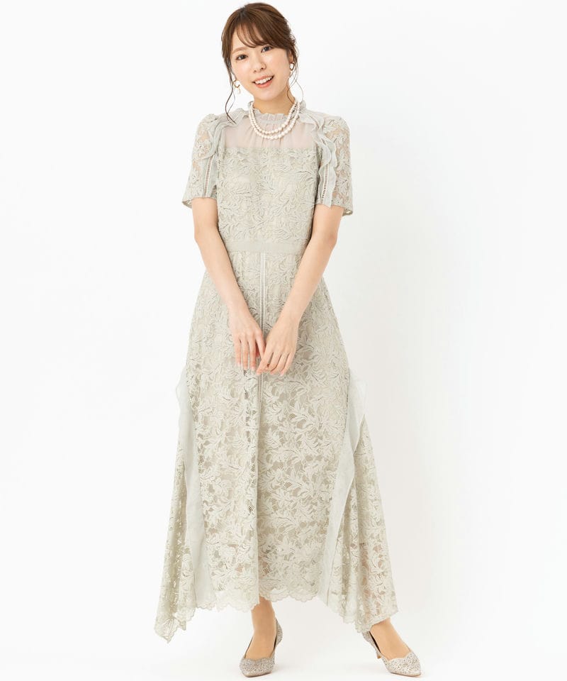 SNIDEL スナイデル シフォンフリルレースドレス グリーン系 | 結婚式