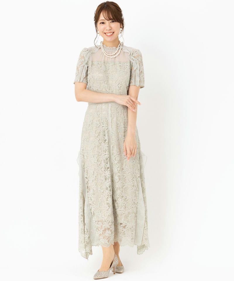 SNIDEL スナイデル シフォンフリルレースドレス グリーン系 | 結婚式