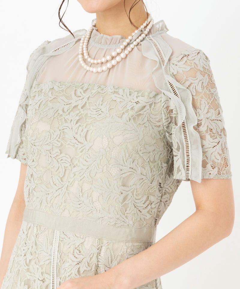 SNIDEL スナイデル シフォンフリルレースドレス グリーン系 | 結婚式