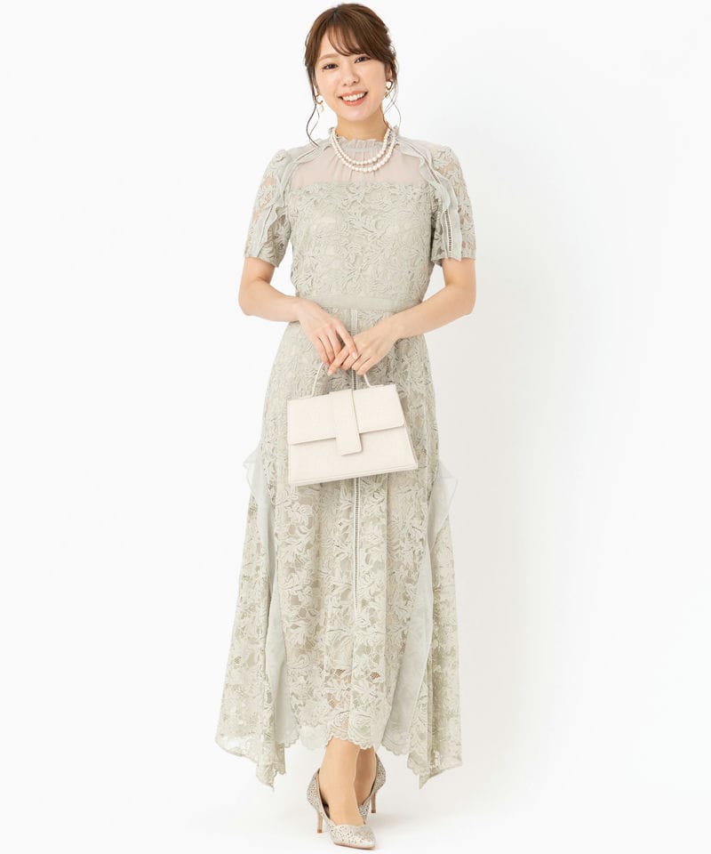 SNIDEL スナイデル シフォンフリルレースドレス グリーン系 | 結婚式