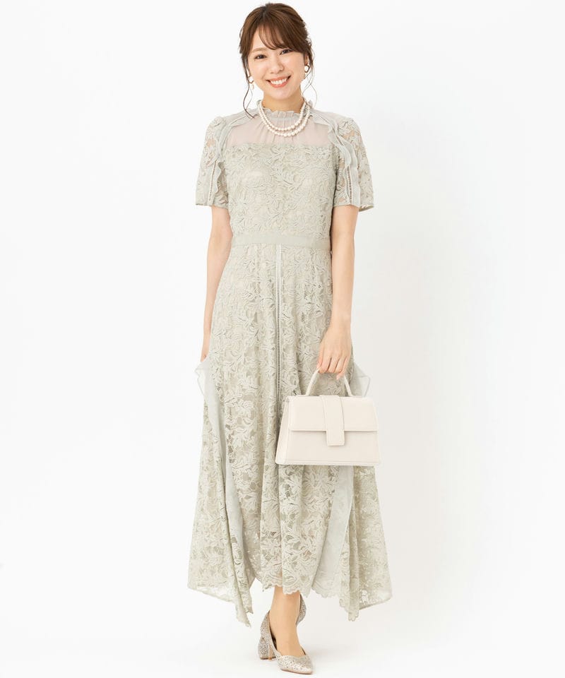 新品タグ付き✨【スナイデル】 シフォンフリルレースドレス リボン ミント 1 M SNIDEL スナイデル シフォンフリルレースドレス グリーン系 | 結婚式