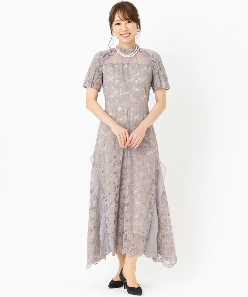SNIDEL スナイデル シフォンフリルレースドレス グレー系 | 結婚式