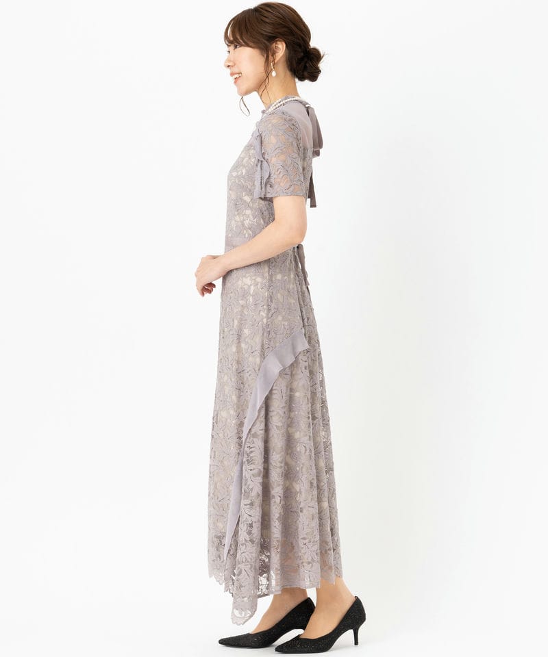 SNIDEL スナイデル シフォンフリルレースドレス グレー系 | 結婚式