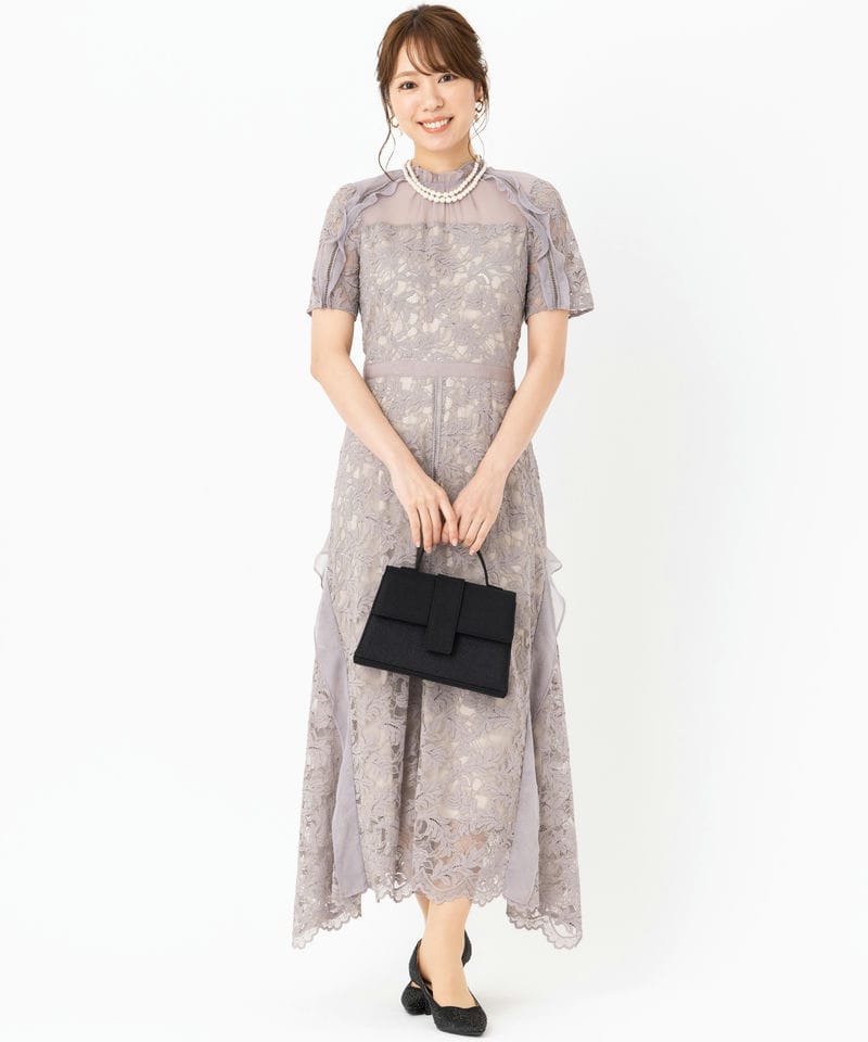 SNIDEL スナイデル シフォンフリルレースドレス グレー系 | 結婚式