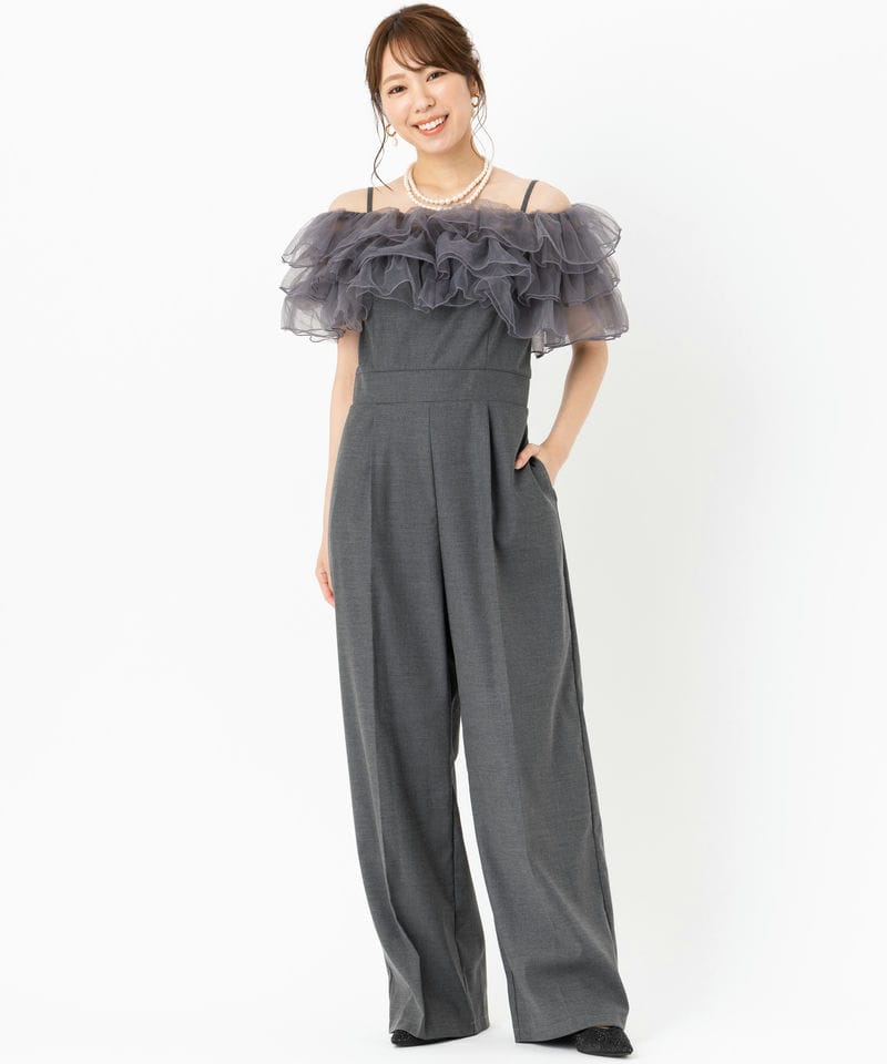 SNIDEL スナイデル フリルオールインワン グレー系 | 結婚式パーティー