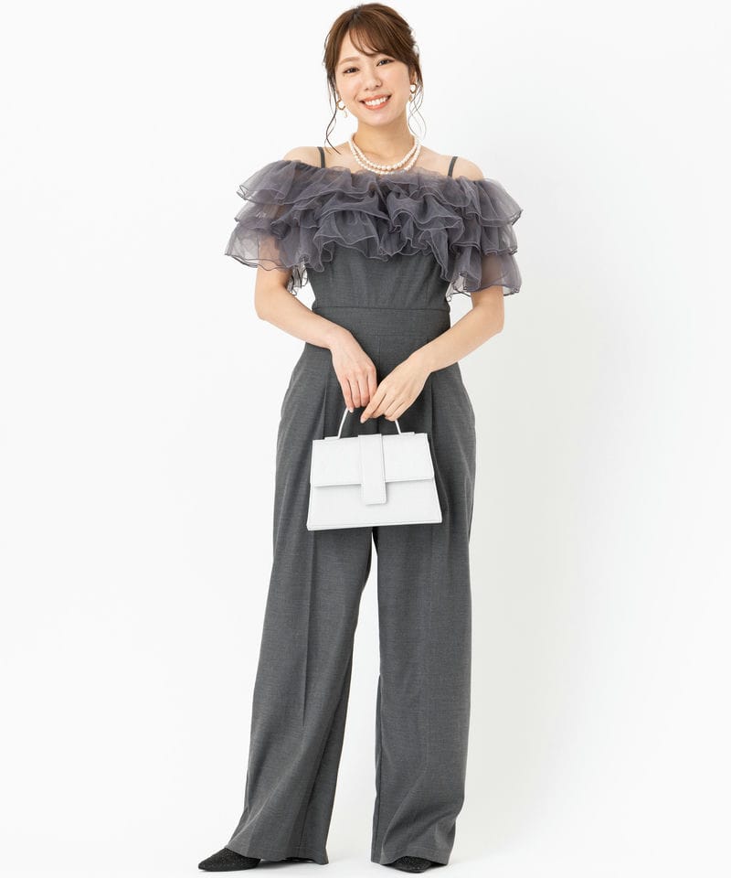 SNIDEL スナイデル フリルオールインワン グレー系 | 結婚式パーティー