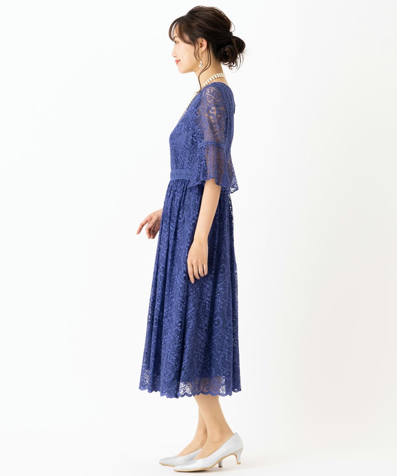 Aimer エメ フレアスリーブハシゴレースドレス ブルー系 | 結婚