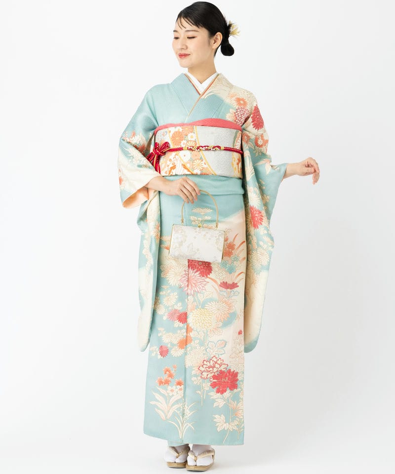 Select Shop 【振袖】菊と水仙 ブルー系 | 結婚式パーティーのレンタル